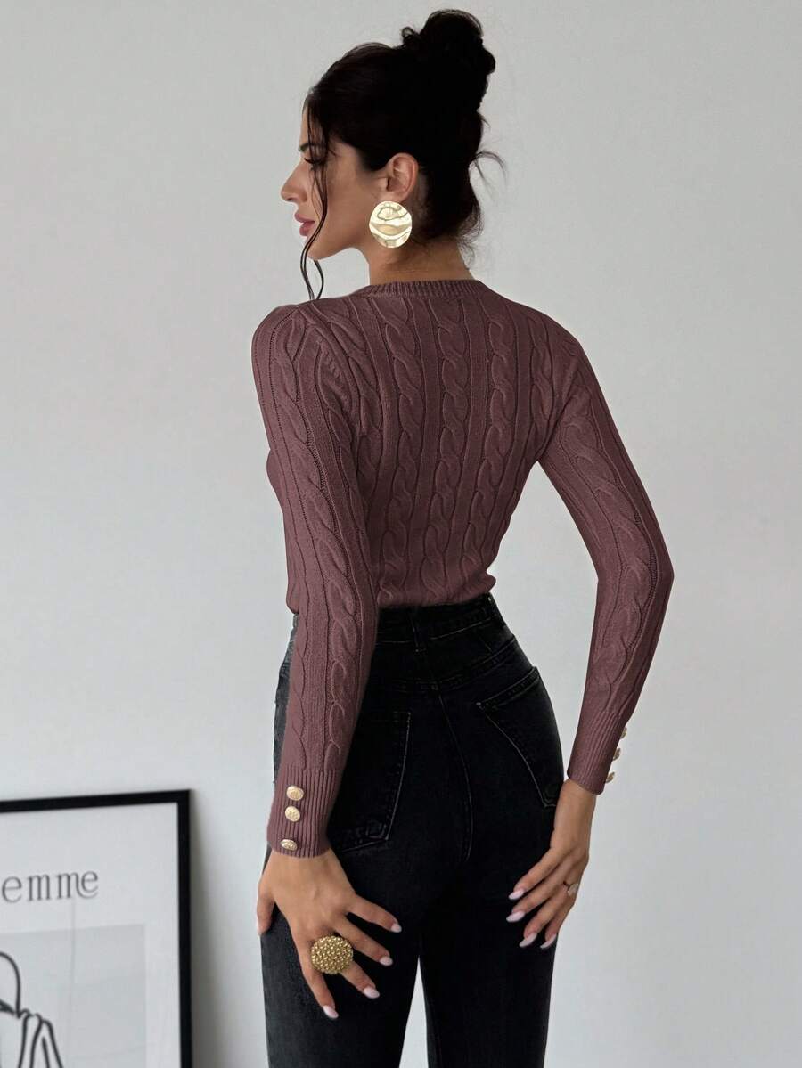Firerie Women's Elegant Basic White Cable Knit Sweater,Autumn Brunch Crew Neck Long Sleeve Pullover,College Style Slim Fit Viscose Top,Business Casual Office