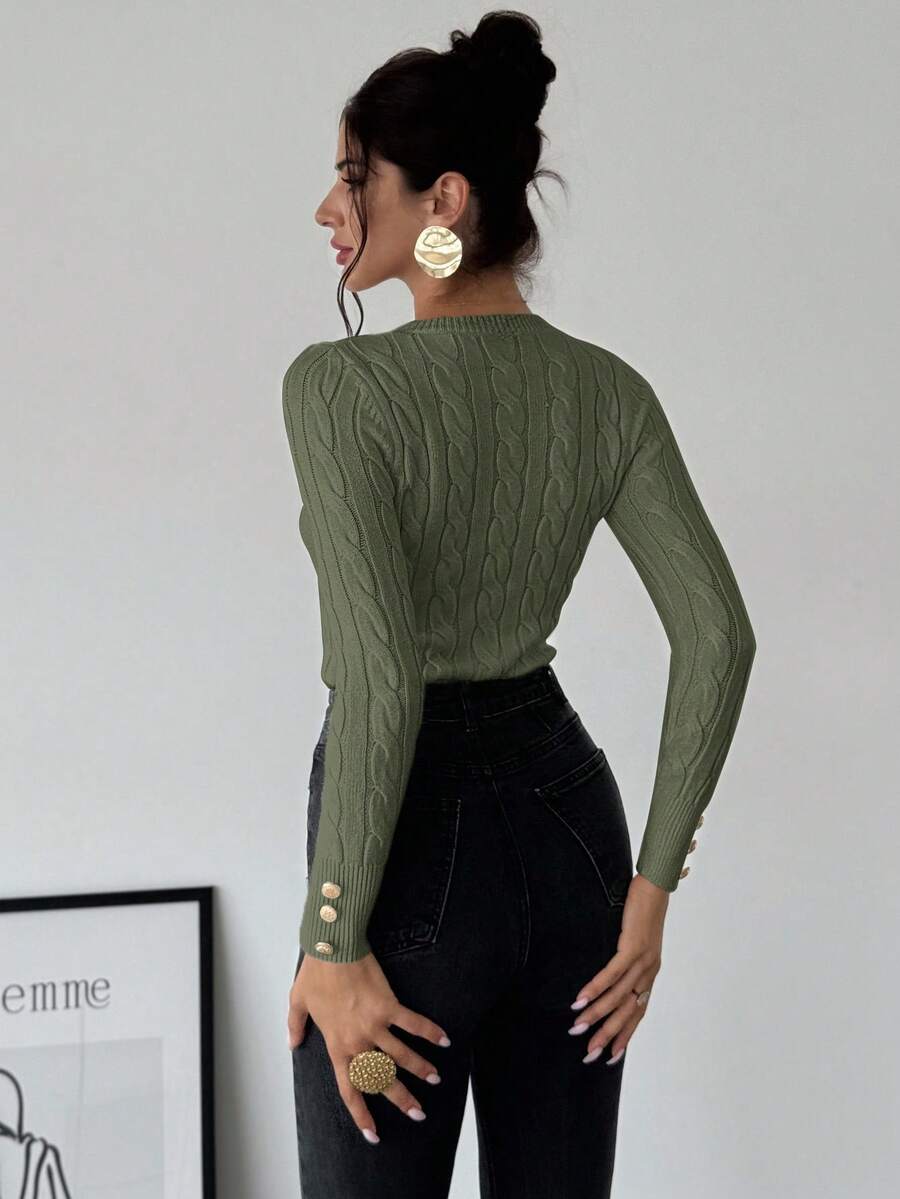 Firerie Women's Elegant Basic White Cable Knit Sweater,Autumn Brunch Crew Neck Long Sleeve Pullover,College Style Slim Fit Viscose Top,Business Casual Office