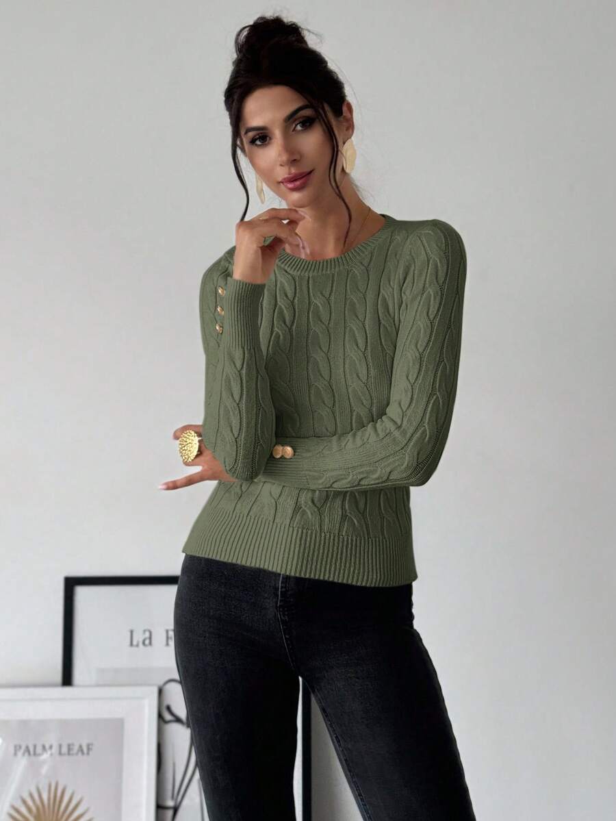 Firerie Women's Elegant Basic White Cable Knit Sweater,Autumn Brunch Crew Neck Long Sleeve Pullover,College Style Slim Fit Viscose Top,Business Casual Office
