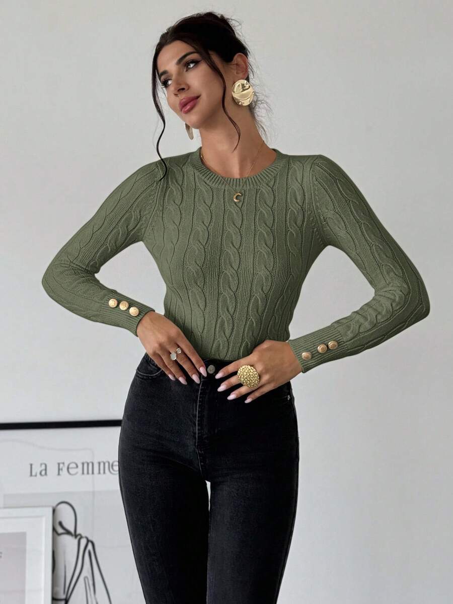 Firerie Women's Elegant Basic White Cable Knit Sweater,Autumn Brunch Crew Neck Long Sleeve Pullover,College Style Slim Fit Viscose Top,Business Casual Office