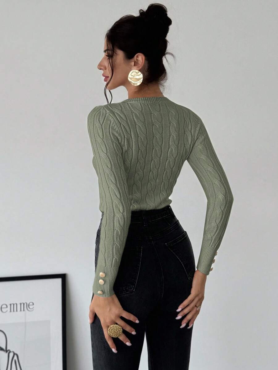 Firerie Women's Elegant Basic White Cable Knit Sweater,Autumn Brunch Crew Neck Long Sleeve Pullover,College Style Slim Fit Viscose Top,Business Casual Office