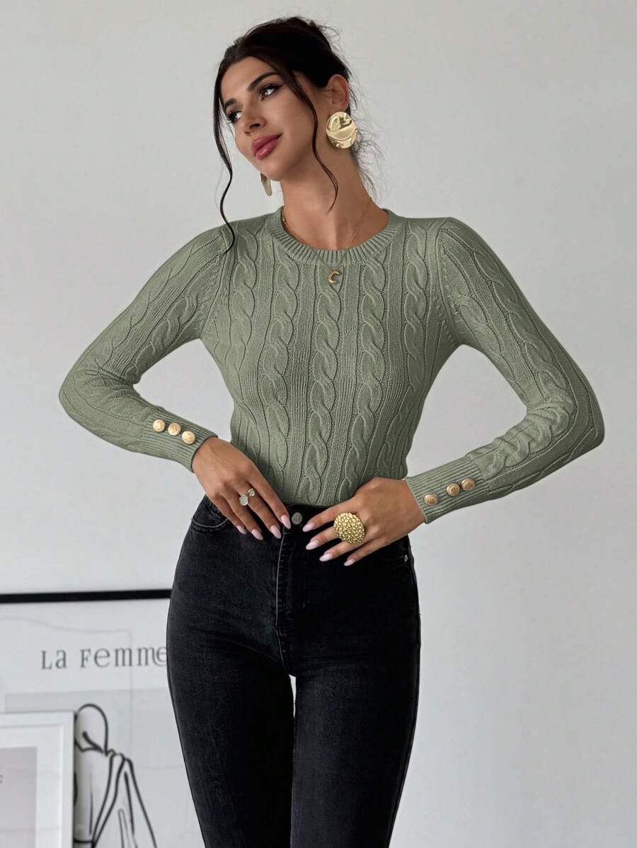 Firerie Women's Elegant Basic White Cable Knit Sweater,Autumn Brunch Crew Neck Long Sleeve Pullover,College Style Slim Fit Viscose Top,Business Casual Office