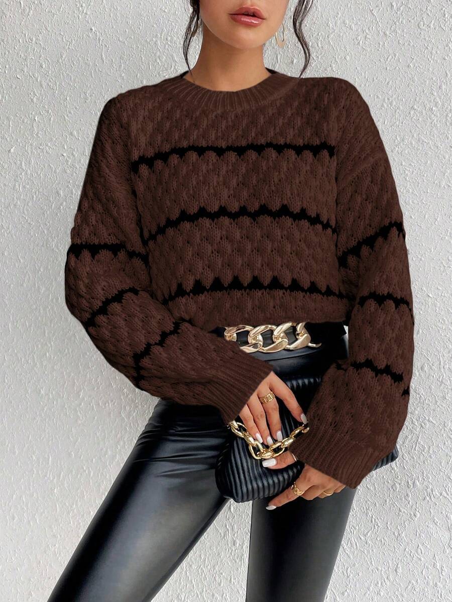SHEIN Unity Striped Pattern Drop Shoulder Sweater,Long Sleeve Tops Knit Pullover Fall Winter Sweater