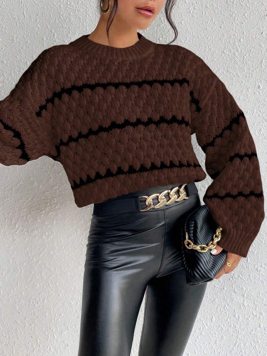 SHEIN Unity Striped Pattern Drop Shoulder Sweater,Long Sleeve Tops Knit Pullover Fall Winter Sweater