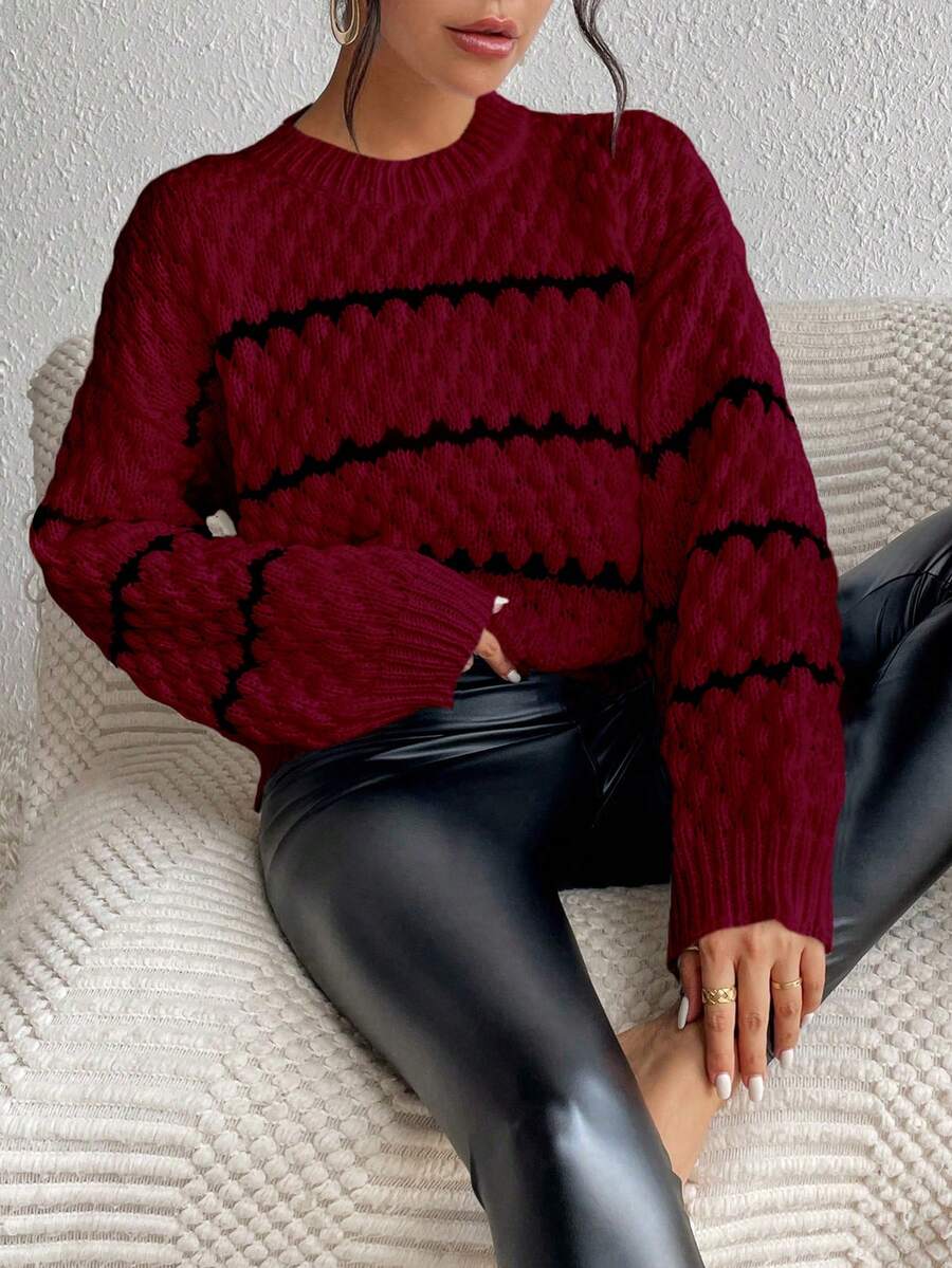 SHEIN Unity Striped Pattern Drop Shoulder Sweater,Long Sleeve Tops Knit Pullover Fall Winter Sweater