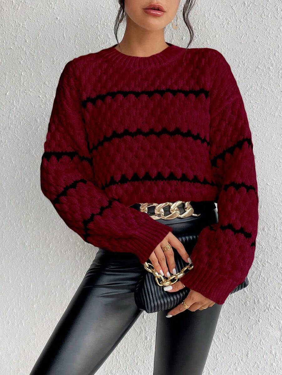 SHEIN Unity Striped Pattern Drop Shoulder Sweater,Long Sleeve Tops Knit Pullover Fall Winter Sweater