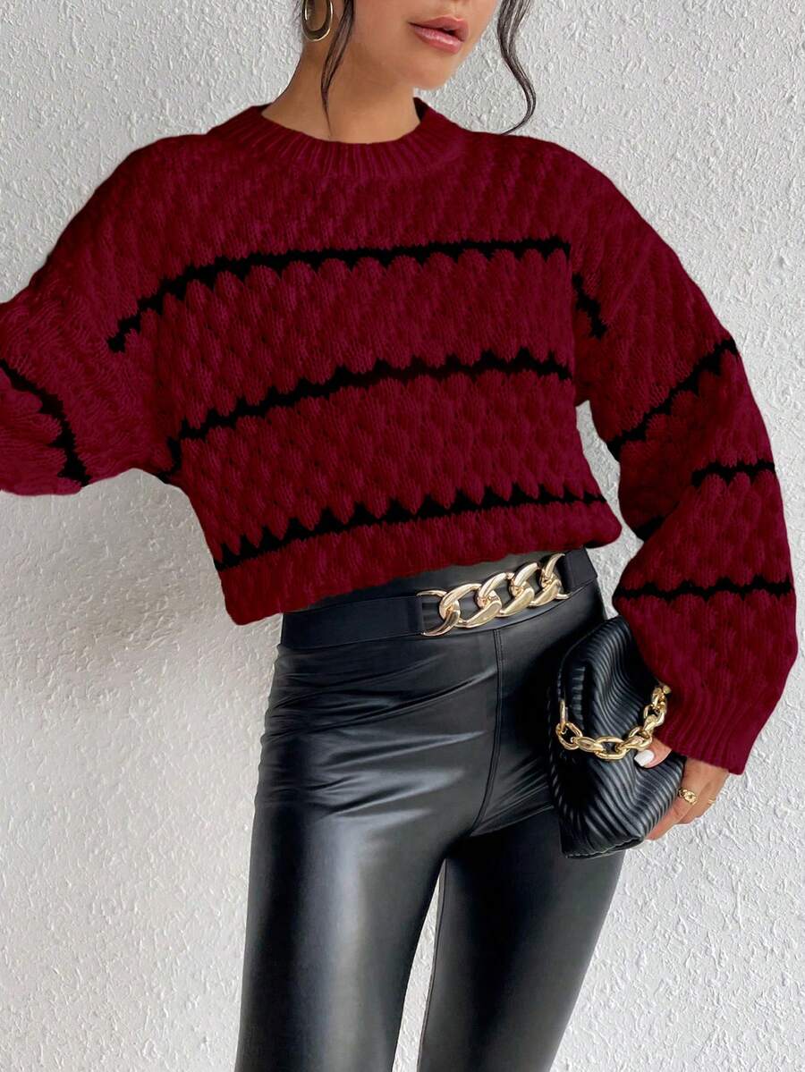 SHEIN Unity Striped Pattern Drop Shoulder Sweater,Long Sleeve Tops Knit Pullover Fall Winter Sweater