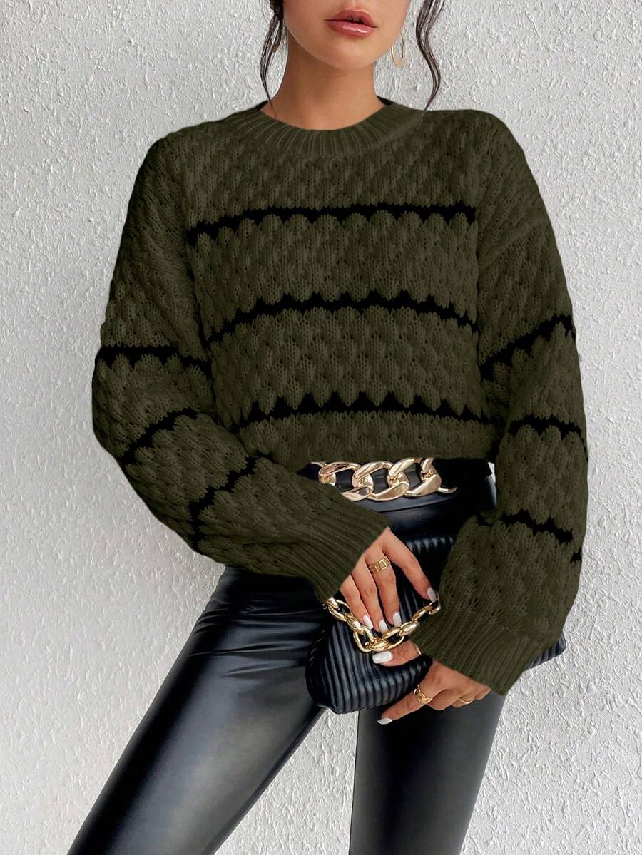 SHEIN Unity Striped Pattern Drop Shoulder Sweater,Long Sleeve Tops Knit Pullover Fall Winter Sweater