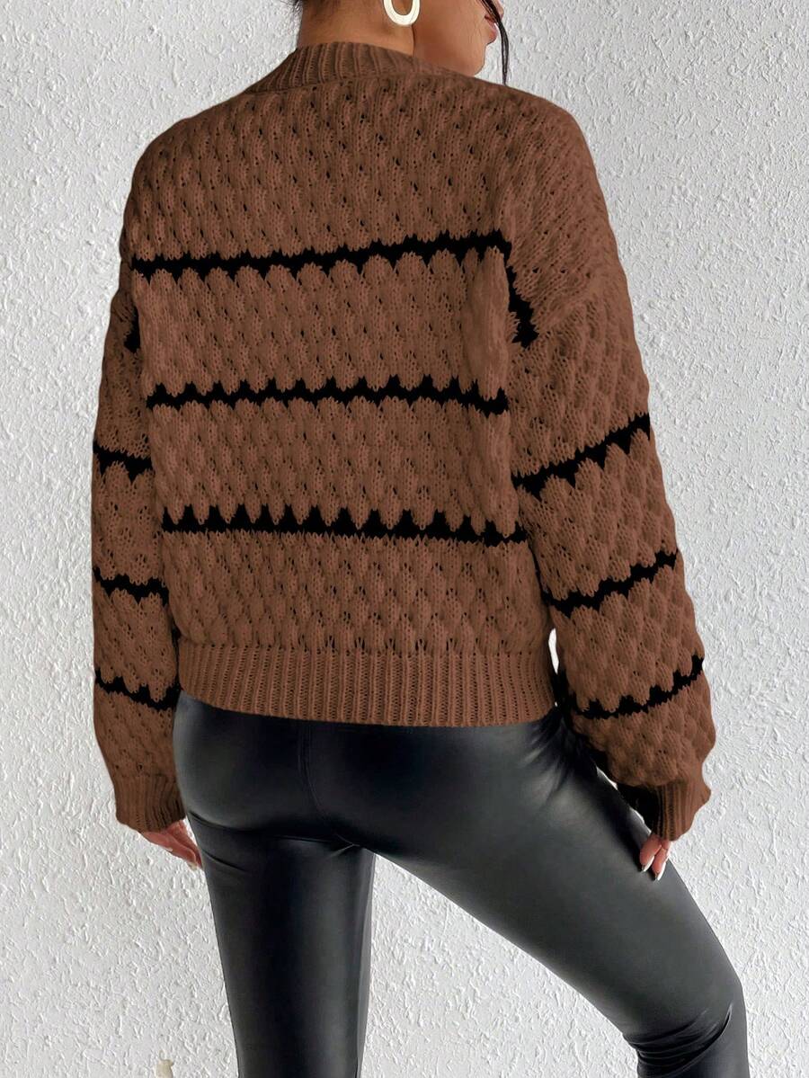 SHEIN Unity Striped Pattern Drop Shoulder Sweater,Long Sleeve Tops Knit Pullover Fall Winter Sweater