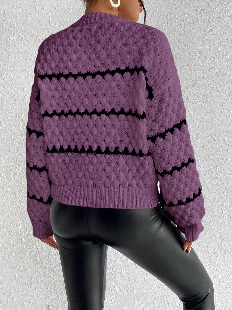 SHEIN Unity Striped Pattern Drop Shoulder Sweater,Long Sleeve Tops Knit Pullover Fall Winter Sweater