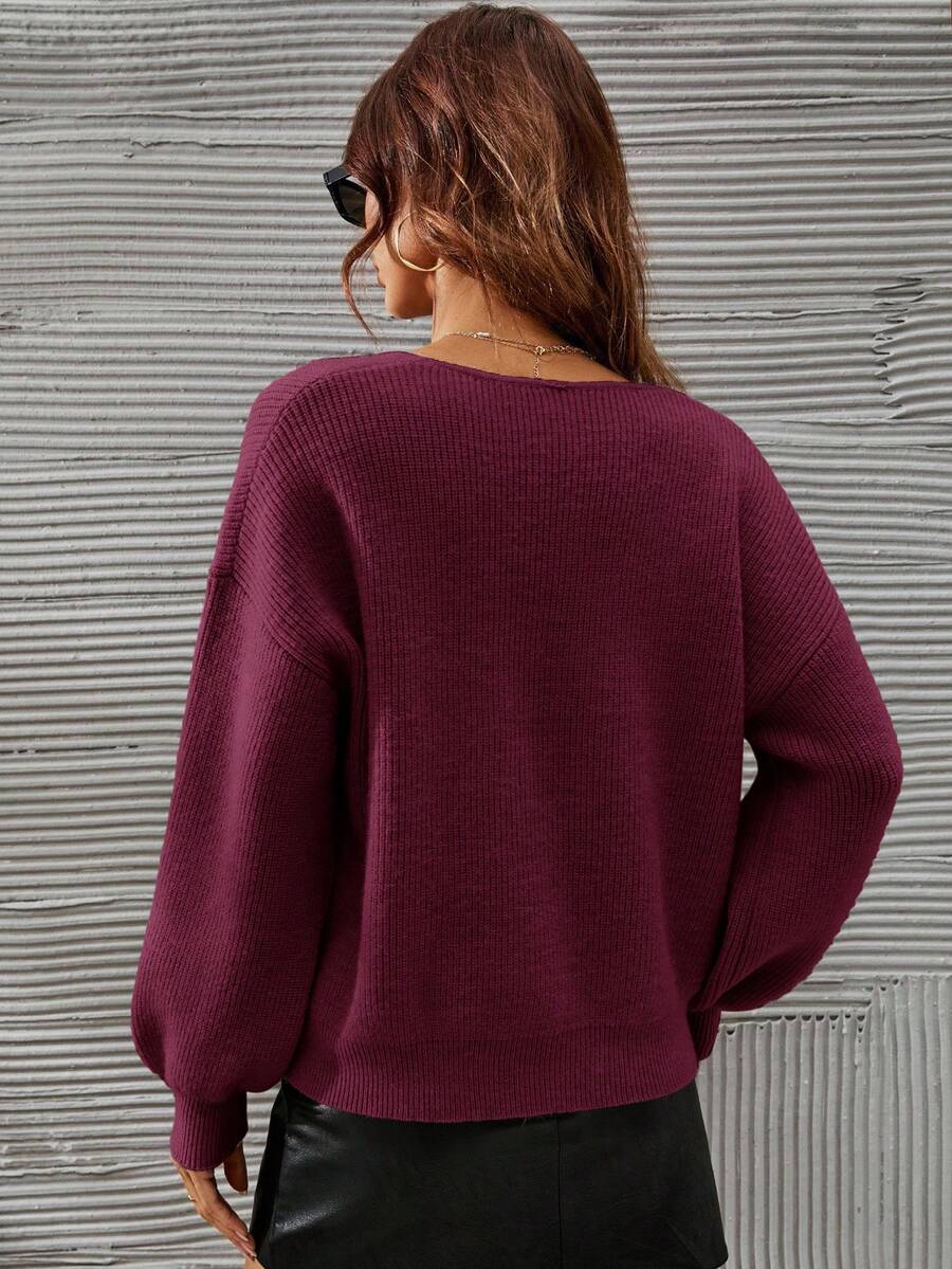 SHEIN Frenchy V-neck Drop Shoulder Jumper