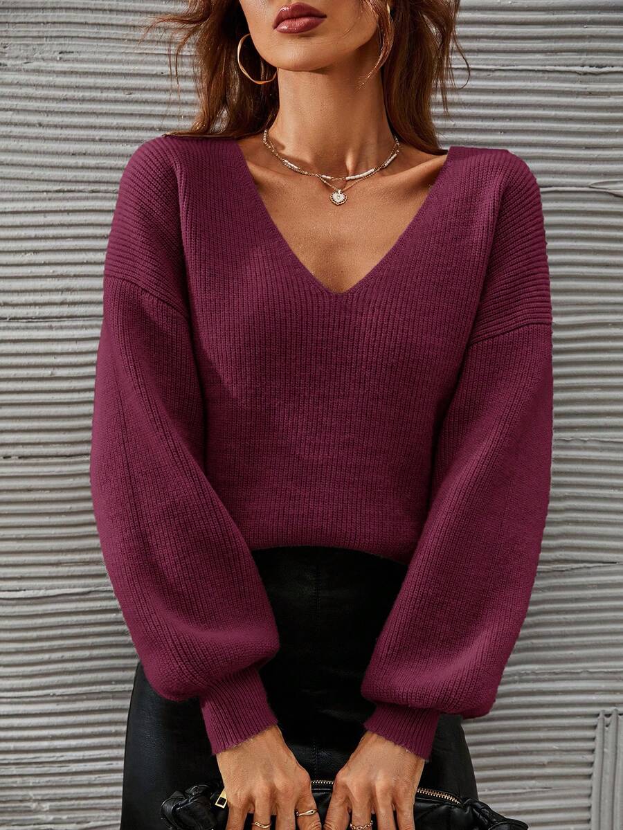 SHEIN Frenchy V-neck Drop Shoulder Jumper