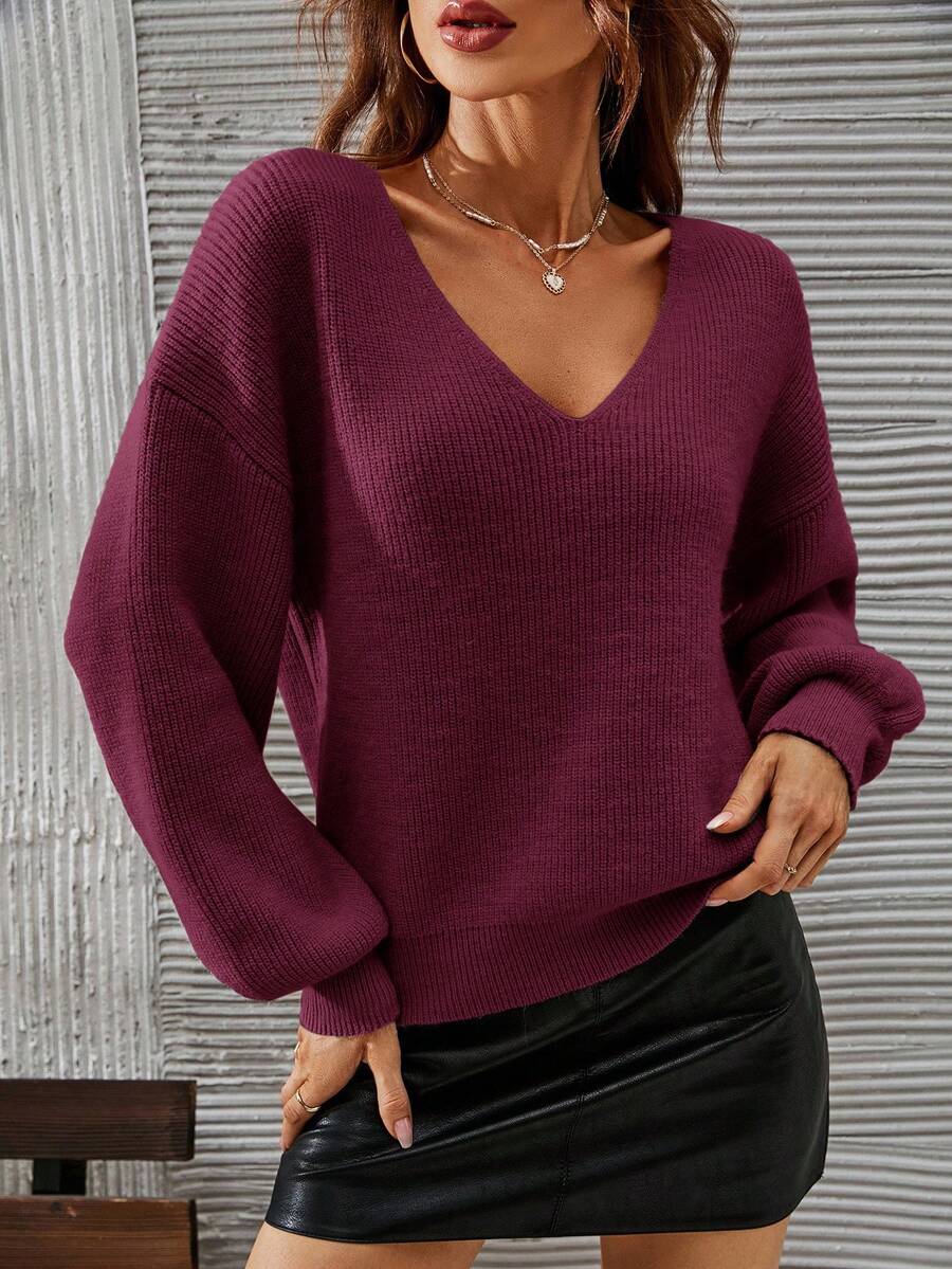 SHEIN Frenchy V-neck Drop Shoulder Jumper