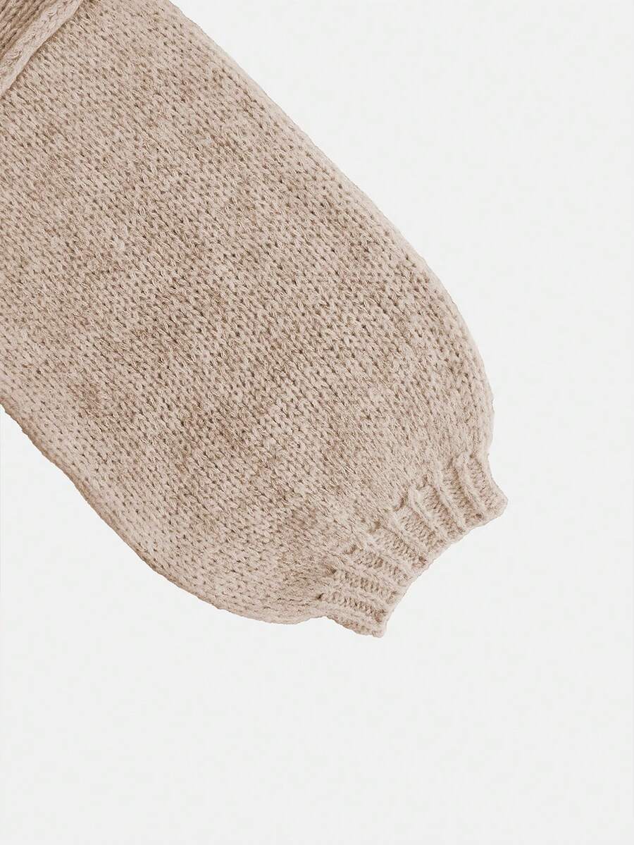 Women's Loose Solid Color Sweater, Casual Autumn/Winter Knit Top, Lantern Sleeve Design, Medium Thickness Fabric, Comfortable To Wear