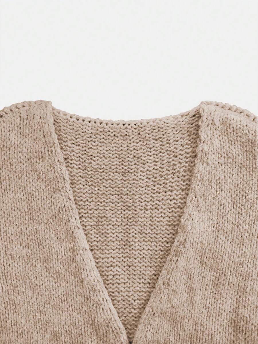 Women's Loose Solid Color Sweater, Casual Autumn/Winter Knit Top, Lantern Sleeve Design, Medium Thickness Fabric, Comfortable To Wear