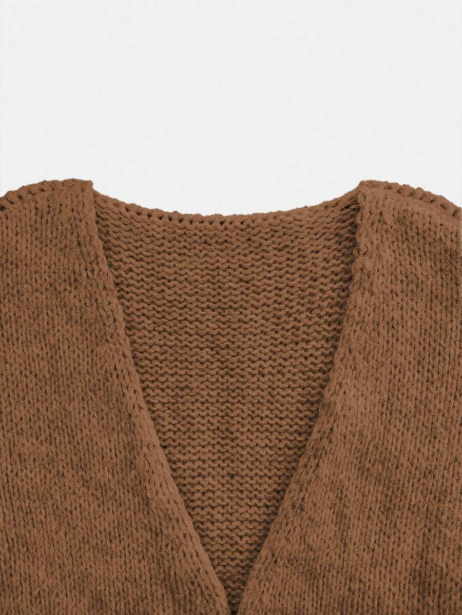 Women's Loose Solid Color Sweater, Casual Autumn/Winter Knit Top, Lantern Sleeve Design, Medium Thickness Fabric, Comfortable To Wear