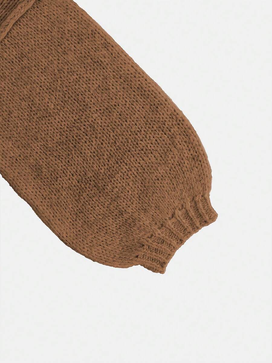 Women's Loose Solid Color Sweater, Casual Autumn/Winter Knit Top, Lantern Sleeve Design, Medium Thickness Fabric, Comfortable To Wear