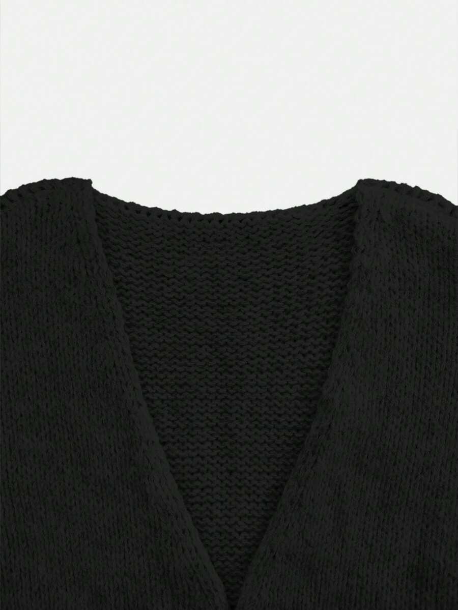 Women's Loose Solid Color Sweater, Casual Autumn/Winter Knit Top, Lantern Sleeve Design, Medium Thickness Fabric, Comfortable To Wear