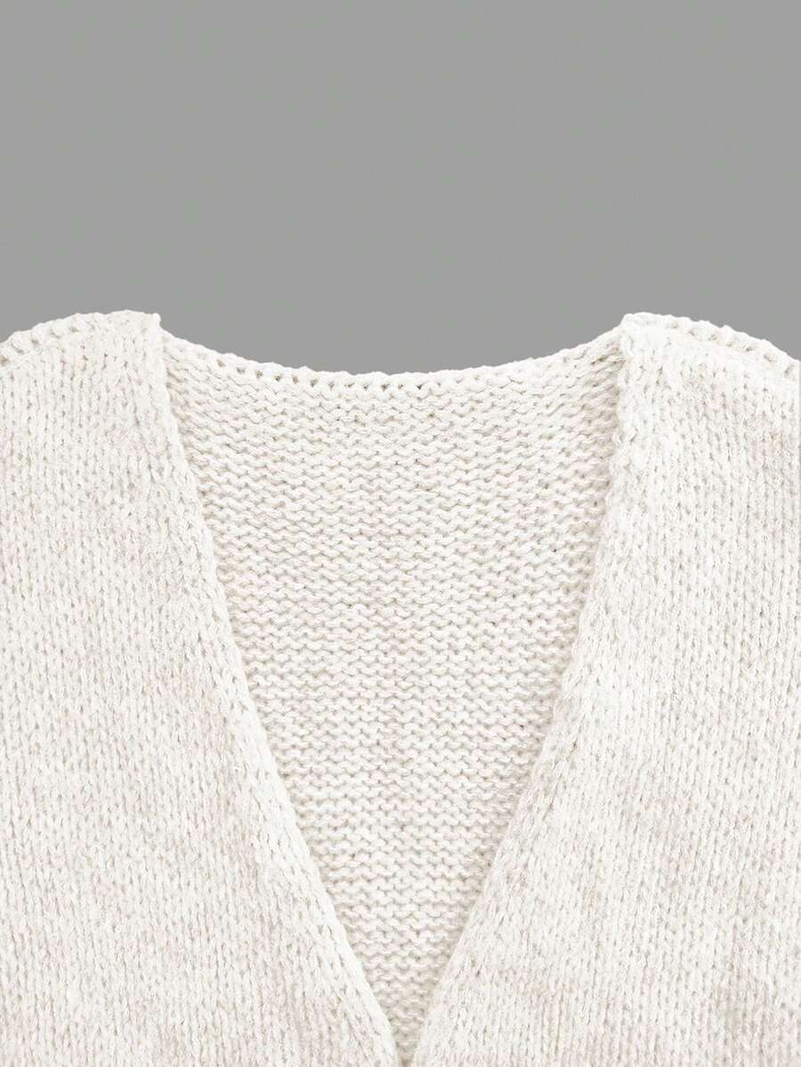 Women's Loose Solid Color Sweater, Casual Autumn/Winter Knit Top, Lantern Sleeve Design, Medium Thickness Fabric, Comfortable To Wear