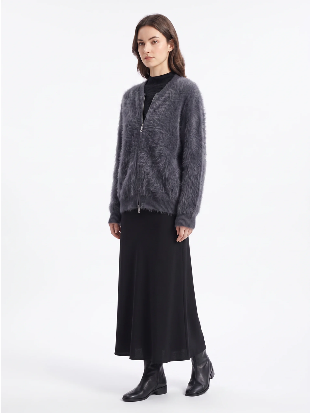 Amelia | Zip-Up Knit Cardigan, Brushed Soft Winter Knitwear