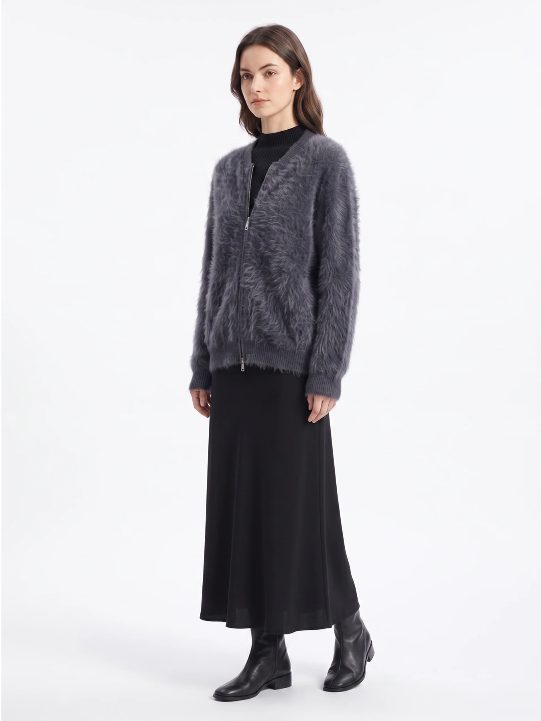 Amelia | Zip-Up Knit Cardigan, Brushed Soft Winter Knitwear