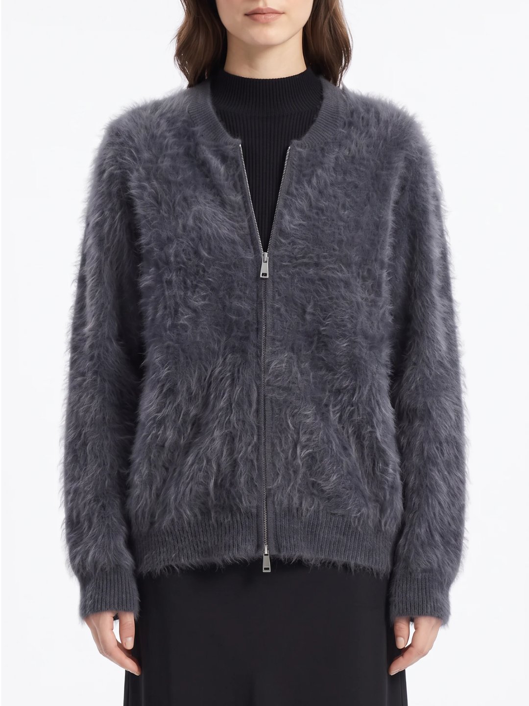 Amelia | Zip-Up Knit Cardigan, Brushed Soft Winter Knitwear