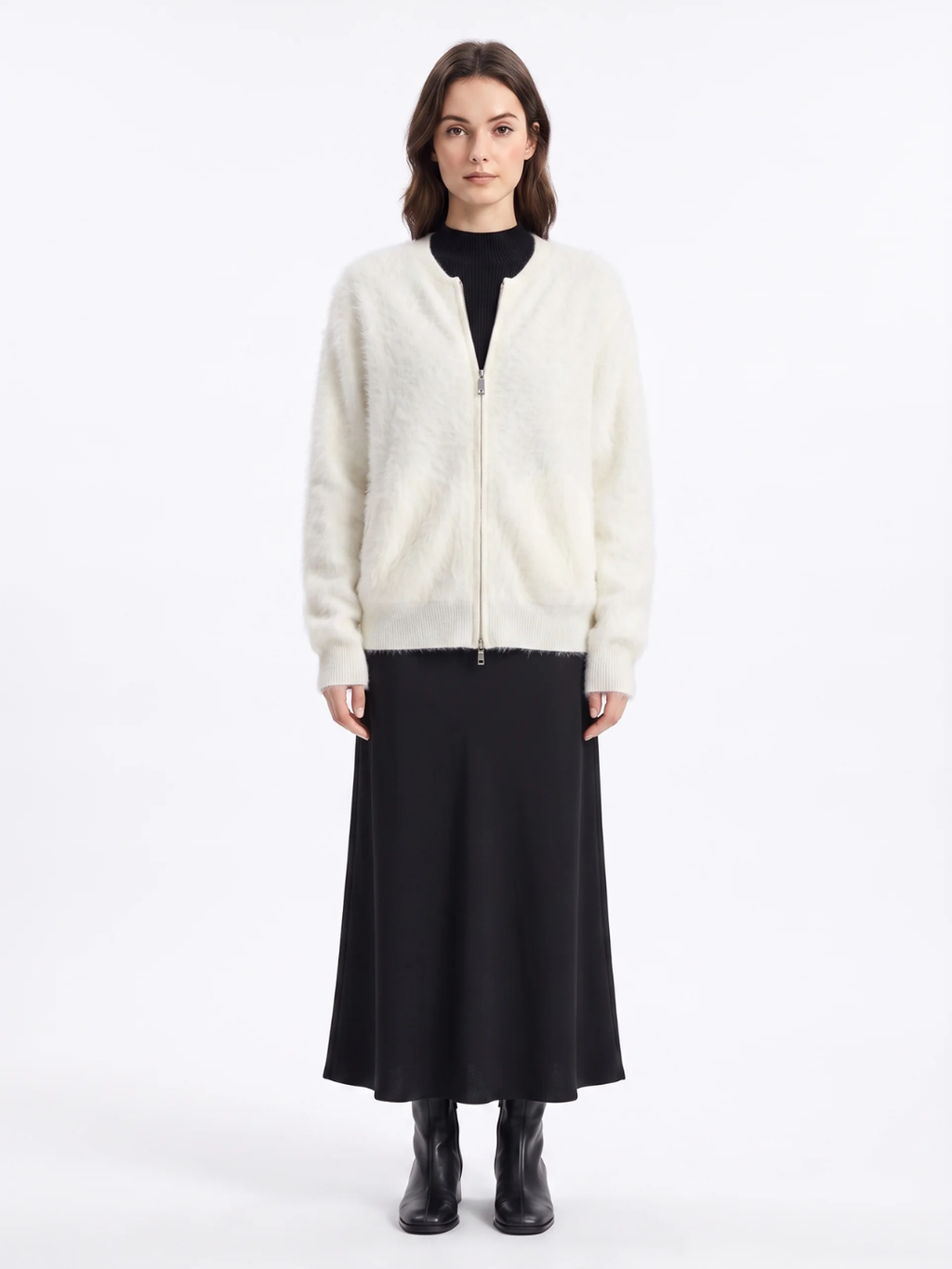 Amelia | Zip-Up Knit Cardigan, Brushed Soft Winter Knitwear