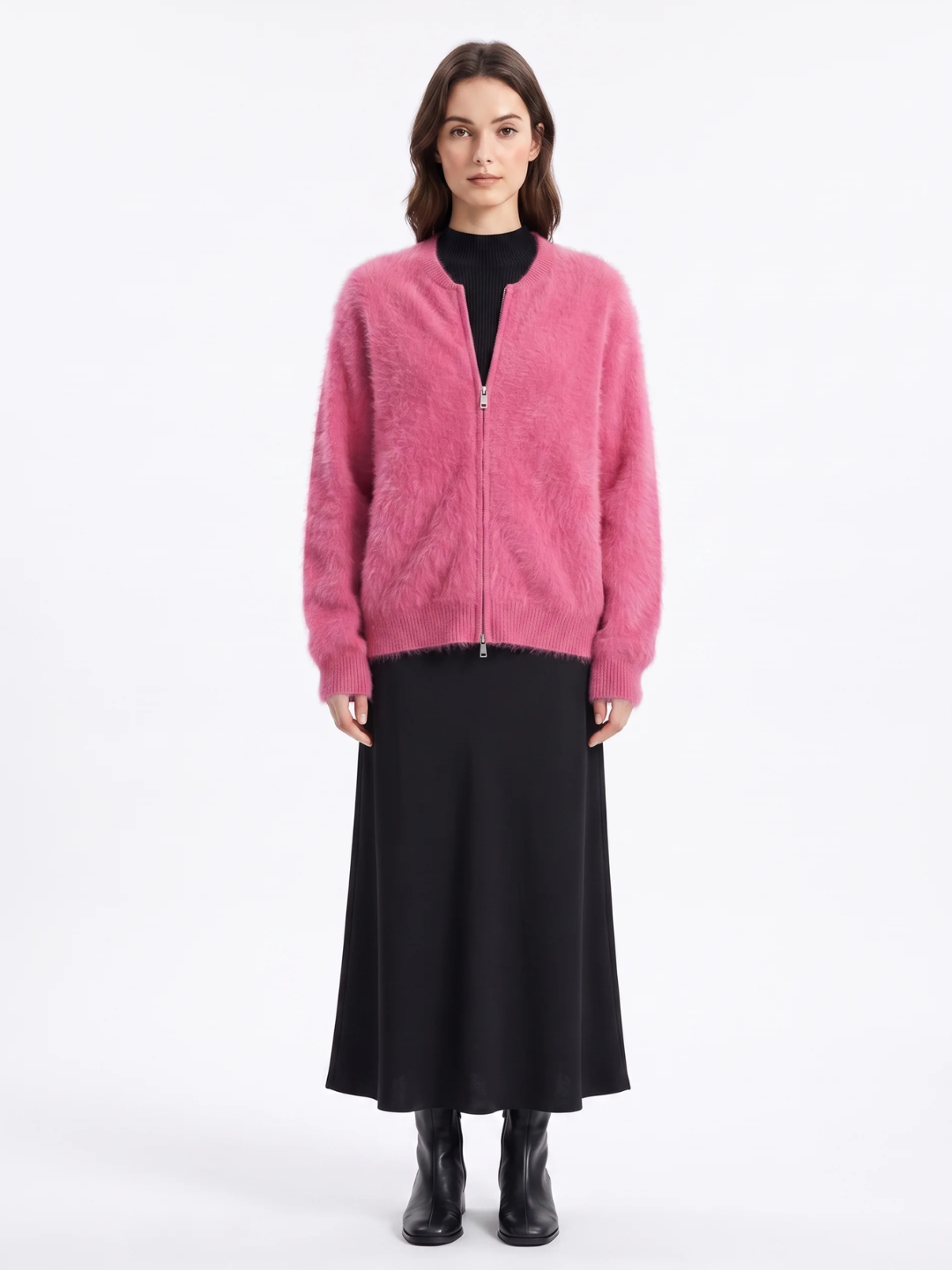 Amelia | Zip-Up Knit Cardigan, Brushed Soft Winter Knitwear