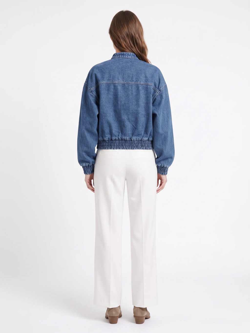 Isabella | Cropped Denim Bomber Jacket, Frog Button Spring Autumn Coat