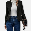 Women's Collarless Button-Front Jacket with Long Sleeves