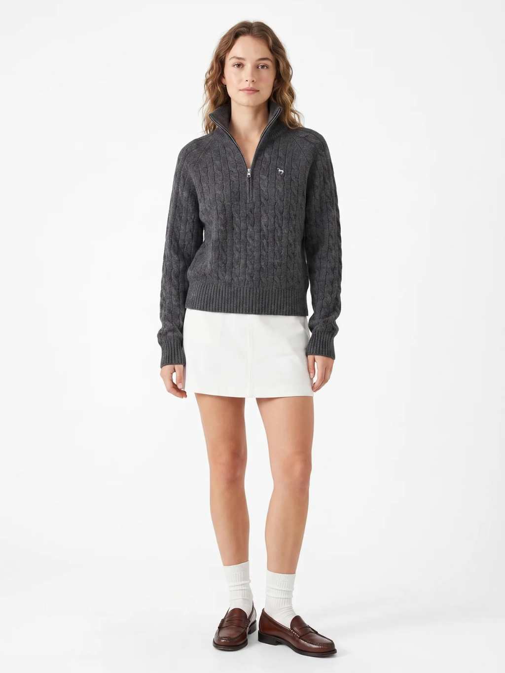 Jasmine | Cable Knit Half Zip Jumper, Funnel Neck Winter Pullover
