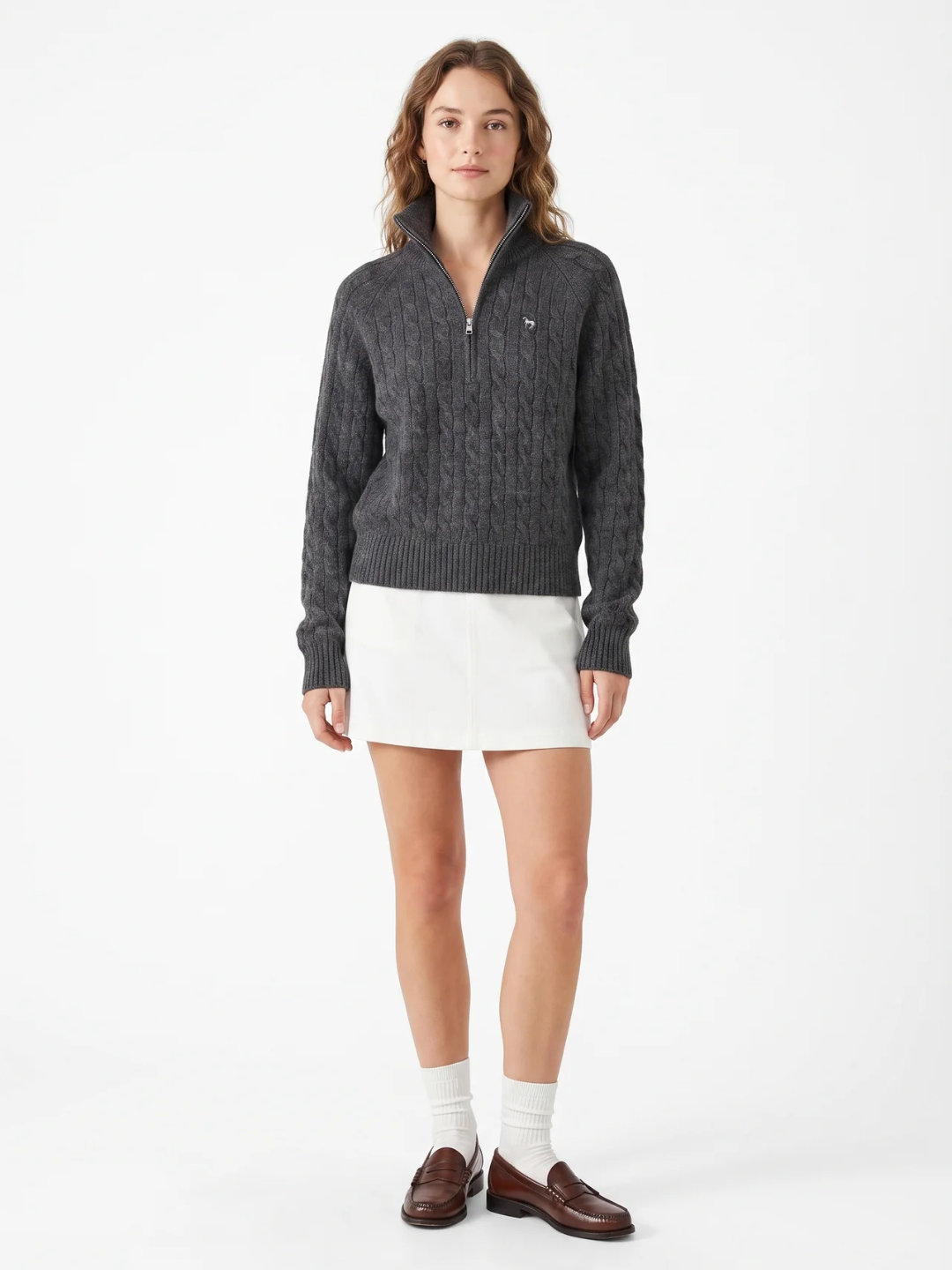 Jasmine | Cable Knit Half Zip Jumper, Funnel Neck Winter Pullover