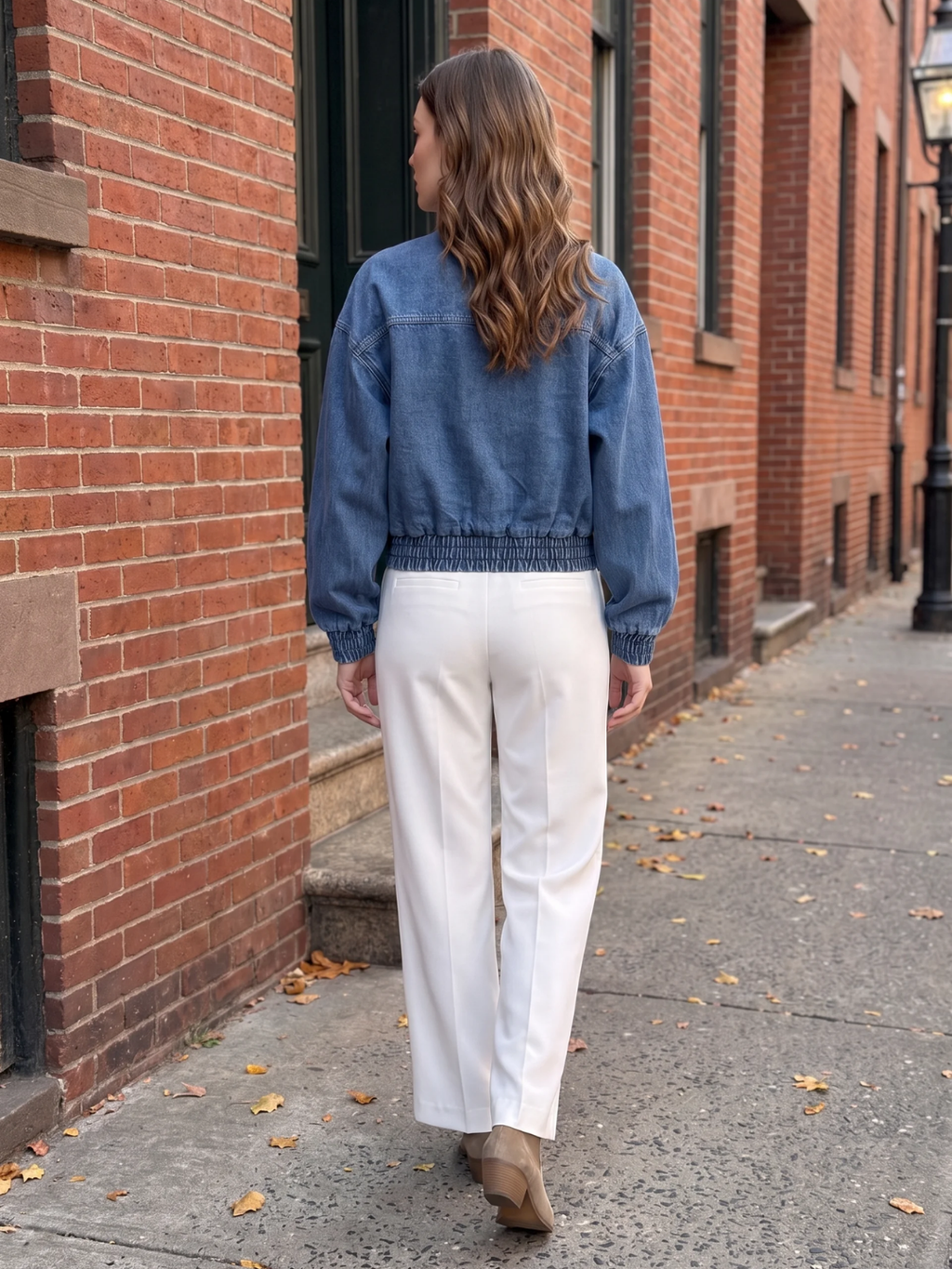 Isabella | Cropped Denim Bomber Jacket, Frog Button Spring Autumn Coat