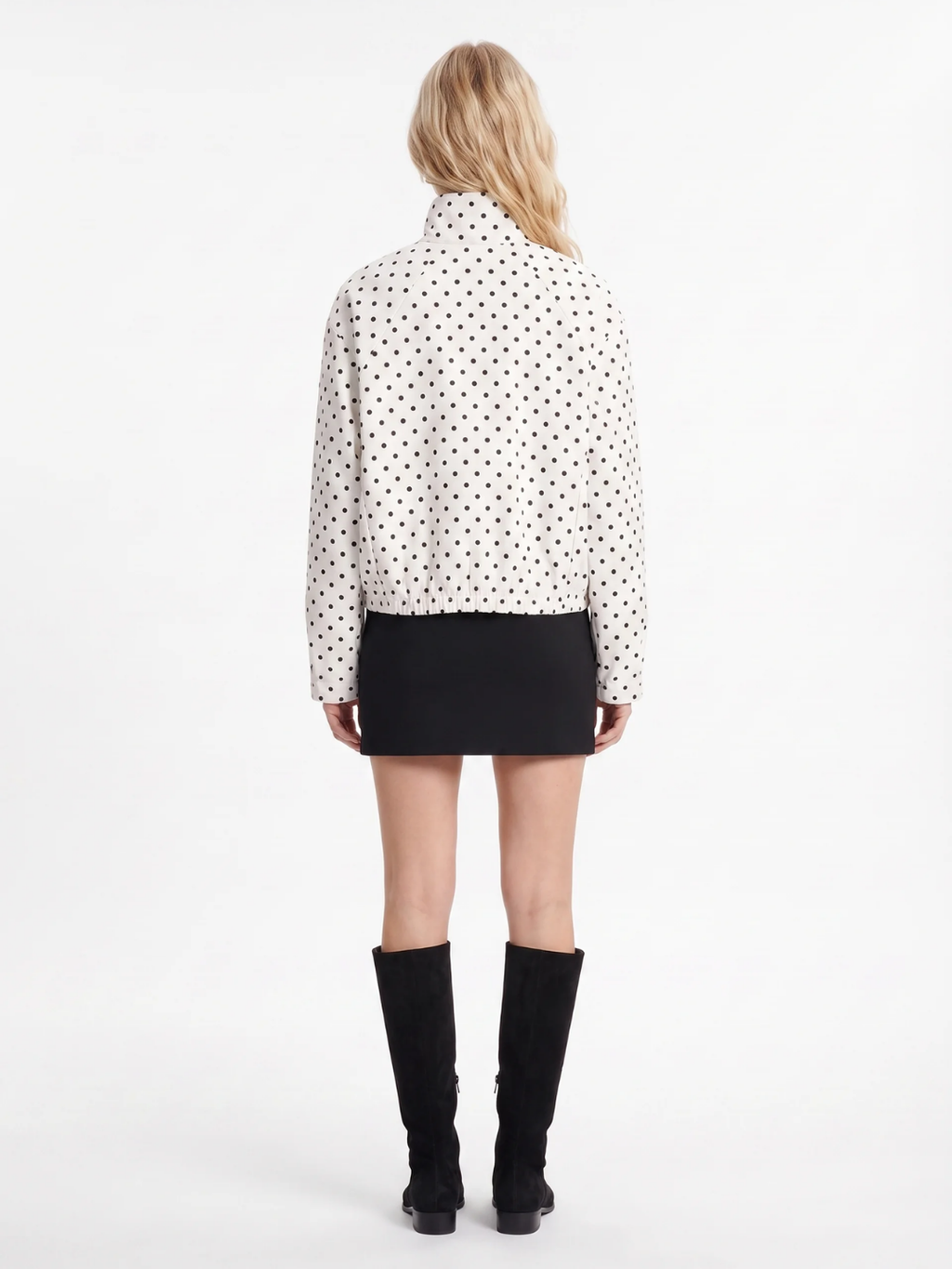 Emily | Polka Dot Stand Collar Jacket, Drawcord Hem Autumn Coat