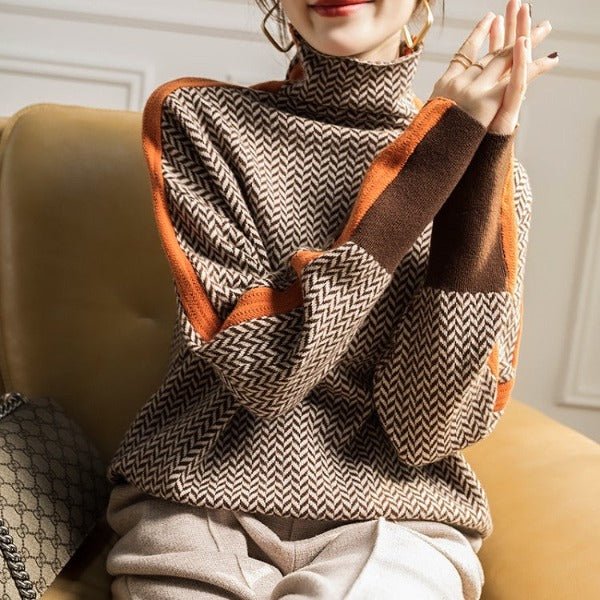 Ava | Modern Striped High-Neck Sweater