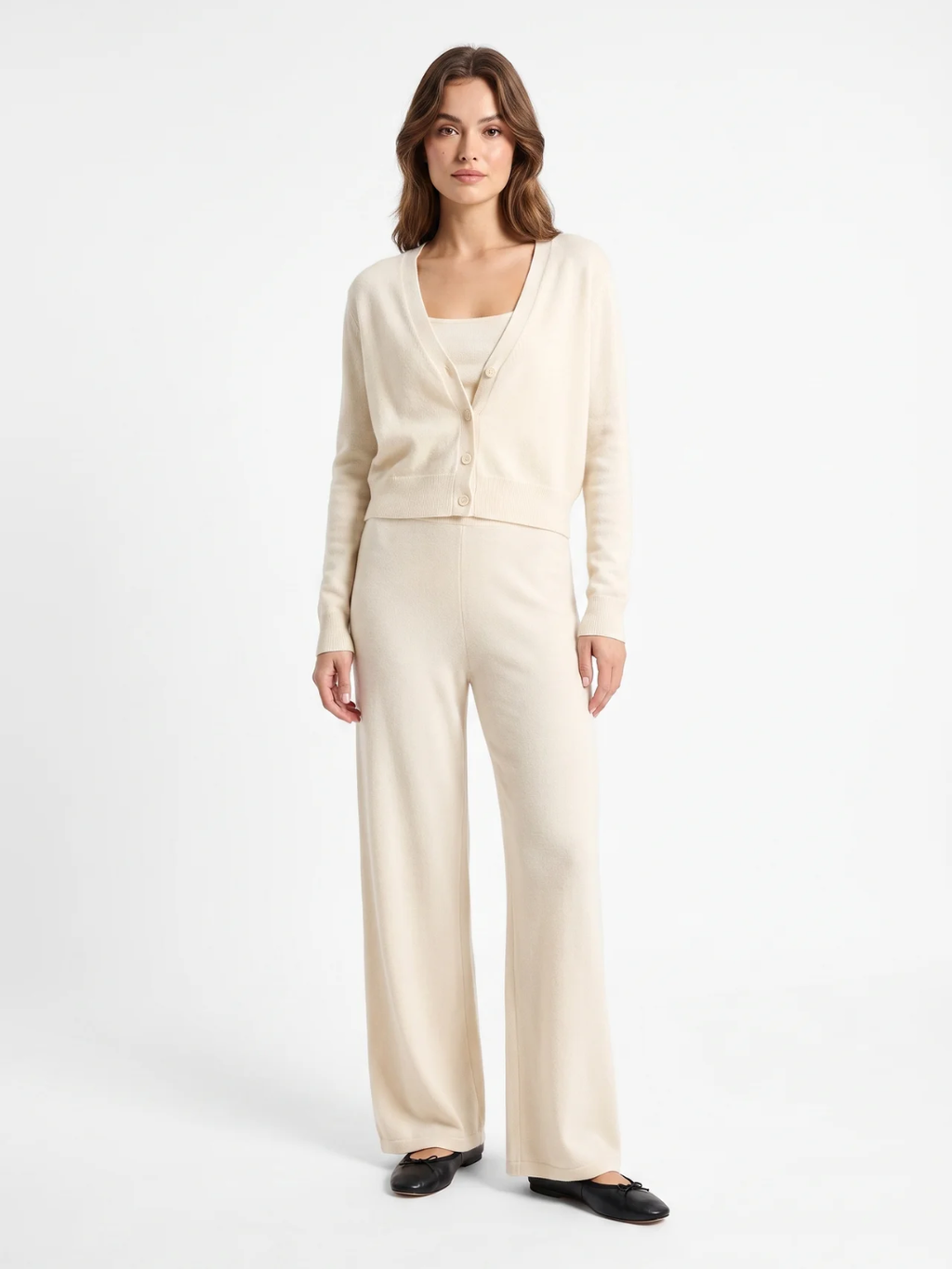 Emmeline | Button Front Knit Two Piece Set, Wide Leg Loungewear Co-ord