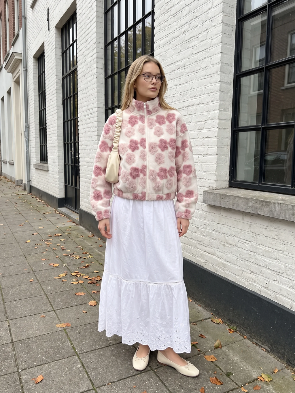Grace | Floral Textured Fleece Jacket, Cropped Zip-Up Winter Coat