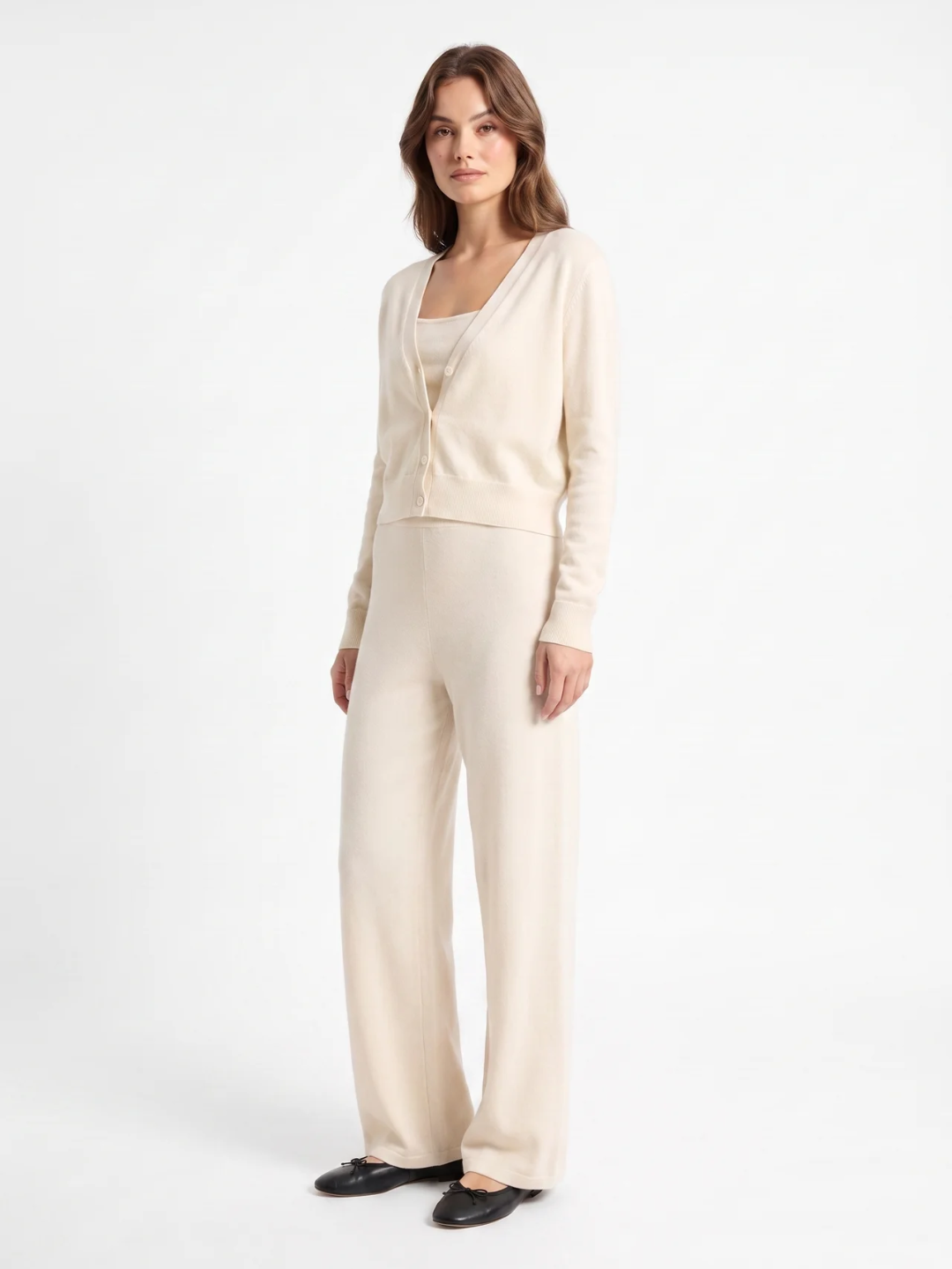 Emmeline | Button Front Knit Two Piece Set, Wide Leg Loungewear Co-ord