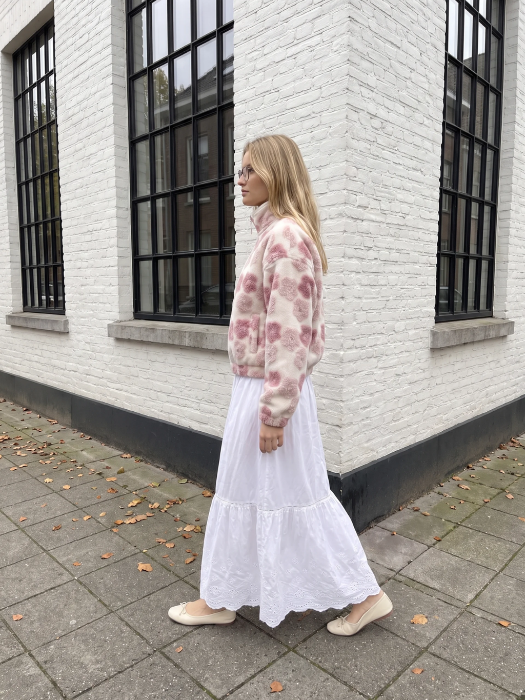 Grace | Floral Textured Fleece Jacket, Cropped Zip-Up Winter Coat