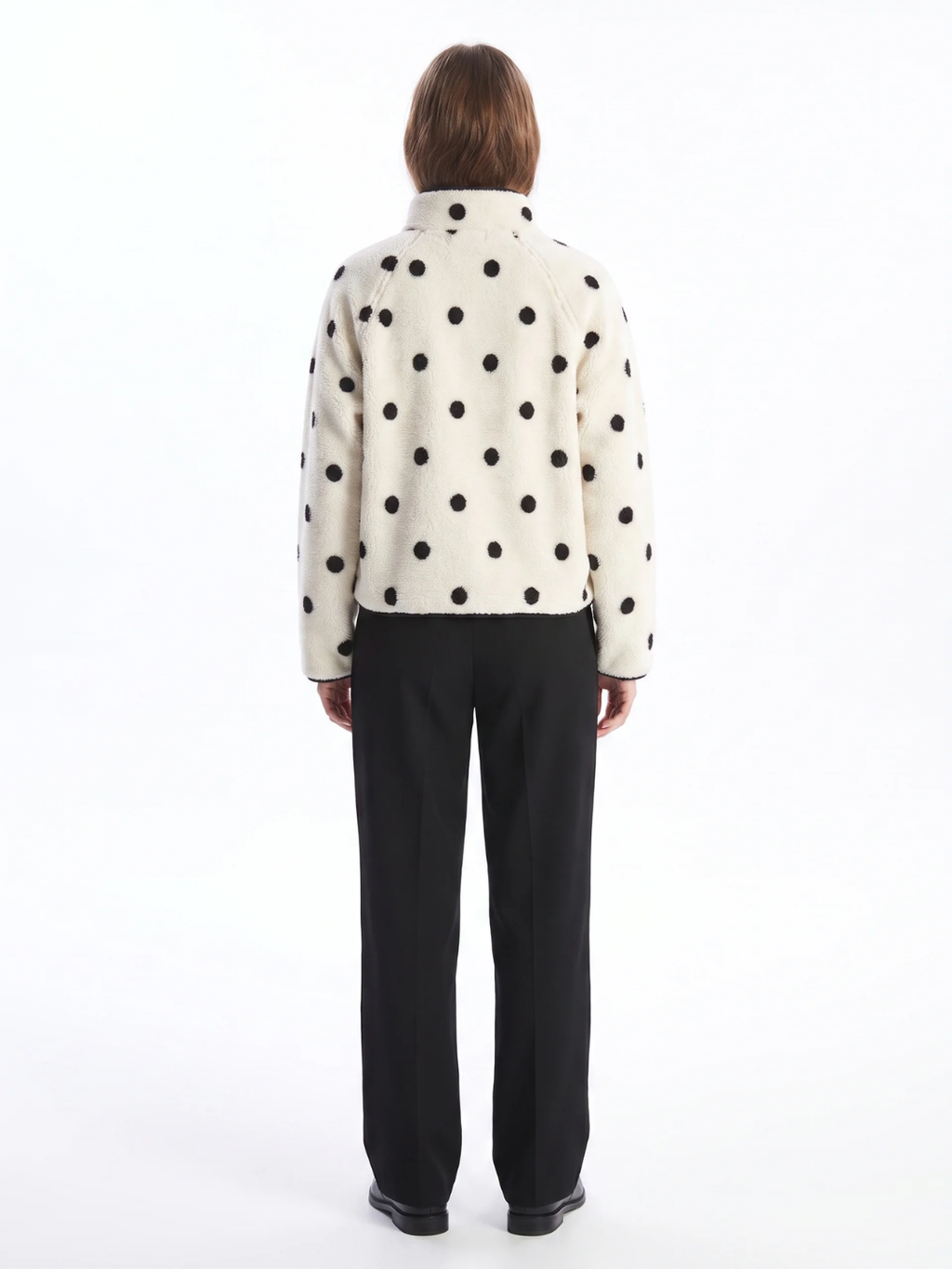 Annabel | Polka Dot Sherpa Fleece Pullover, Snap Button Winter Jacket