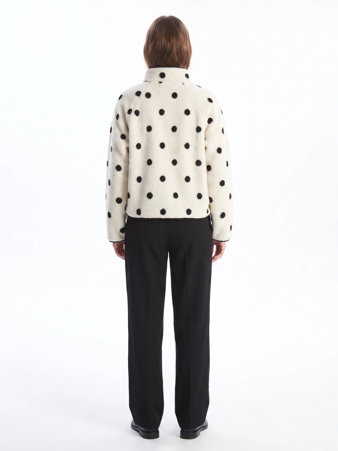 Annabel | Polka Dot Sherpa Fleece Pullover, Snap Button Winter Jacket