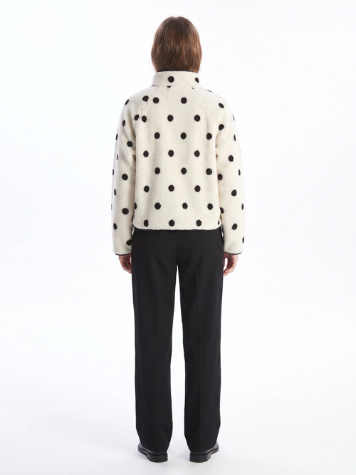 Annabel | Polka Dot Sherpa Fleece Pullover, Snap Button Winter Jacket