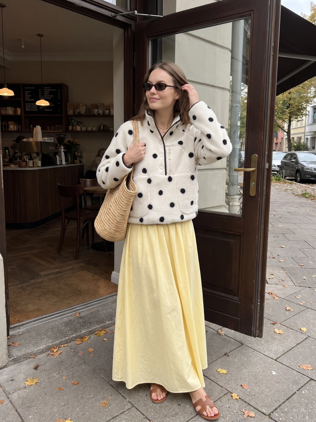 Annabel | Polka Dot Sherpa Fleece Pullover, Snap Button Winter Jacket