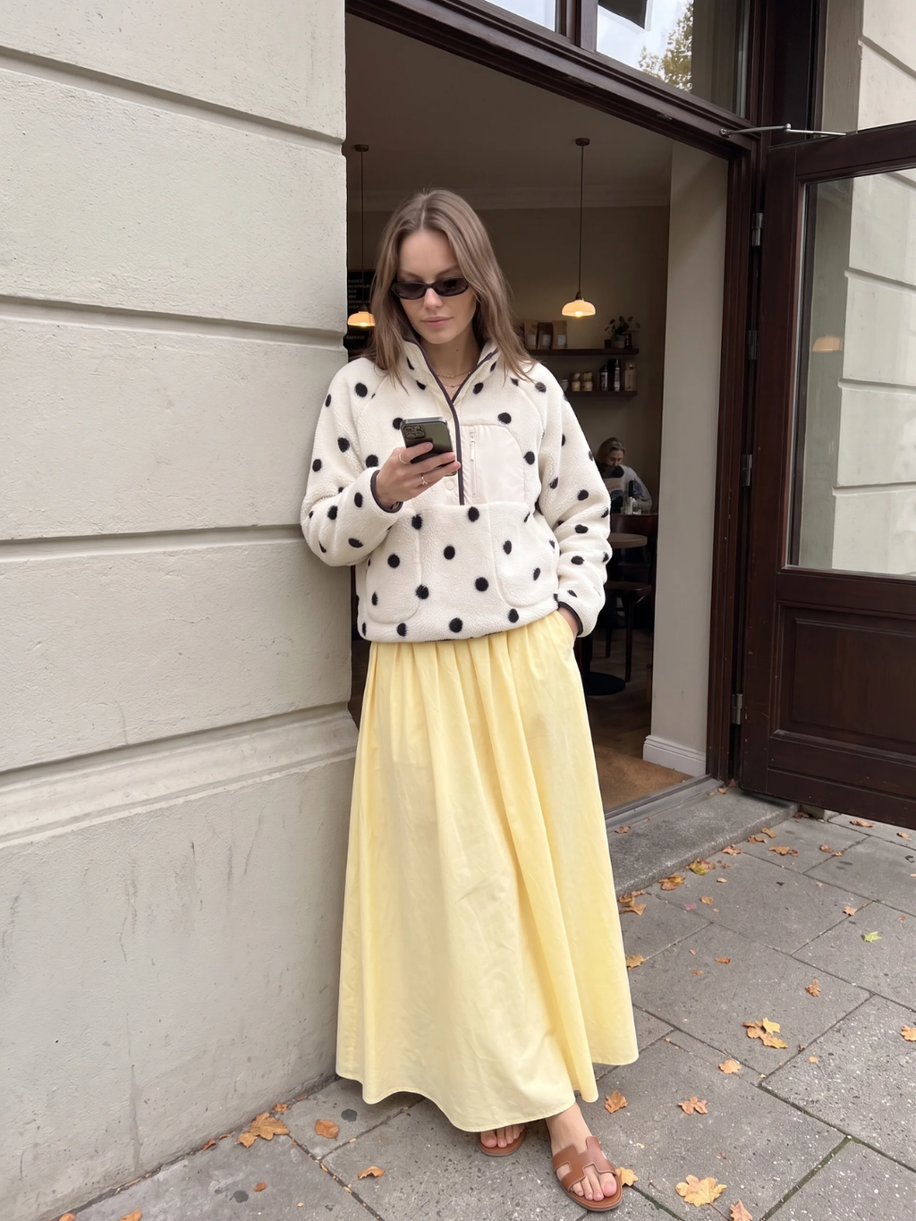 Annabel | Polka Dot Sherpa Fleece Pullover, Snap Button Winter Jacket