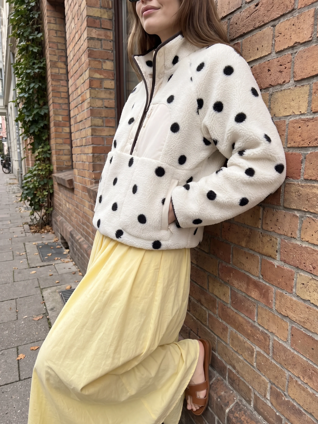 Annabel | Polka Dot Sherpa Fleece Pullover, Snap Button Winter Jacket