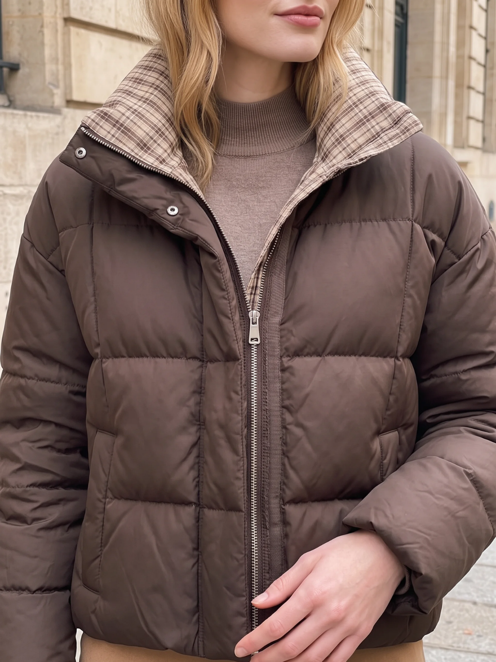 Daisy | Cropped Puffer Jacket, Stand Collar Quilted Winter Coat
