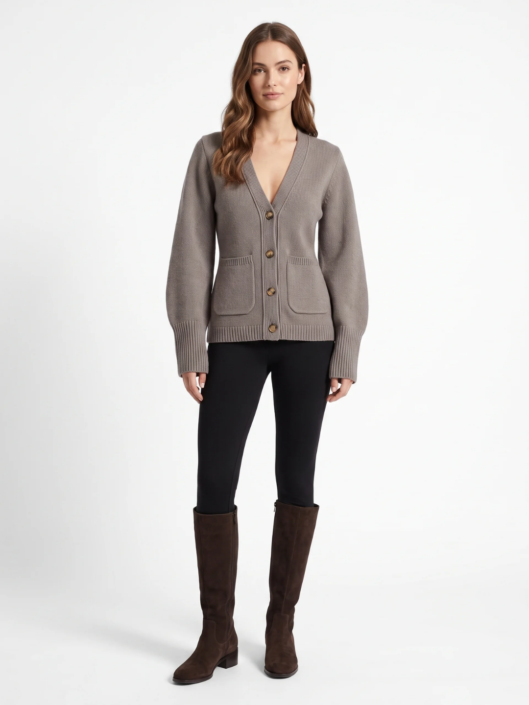 Mia | V-Neck Button Cardigan, Patch Pocket Winter Knitwear