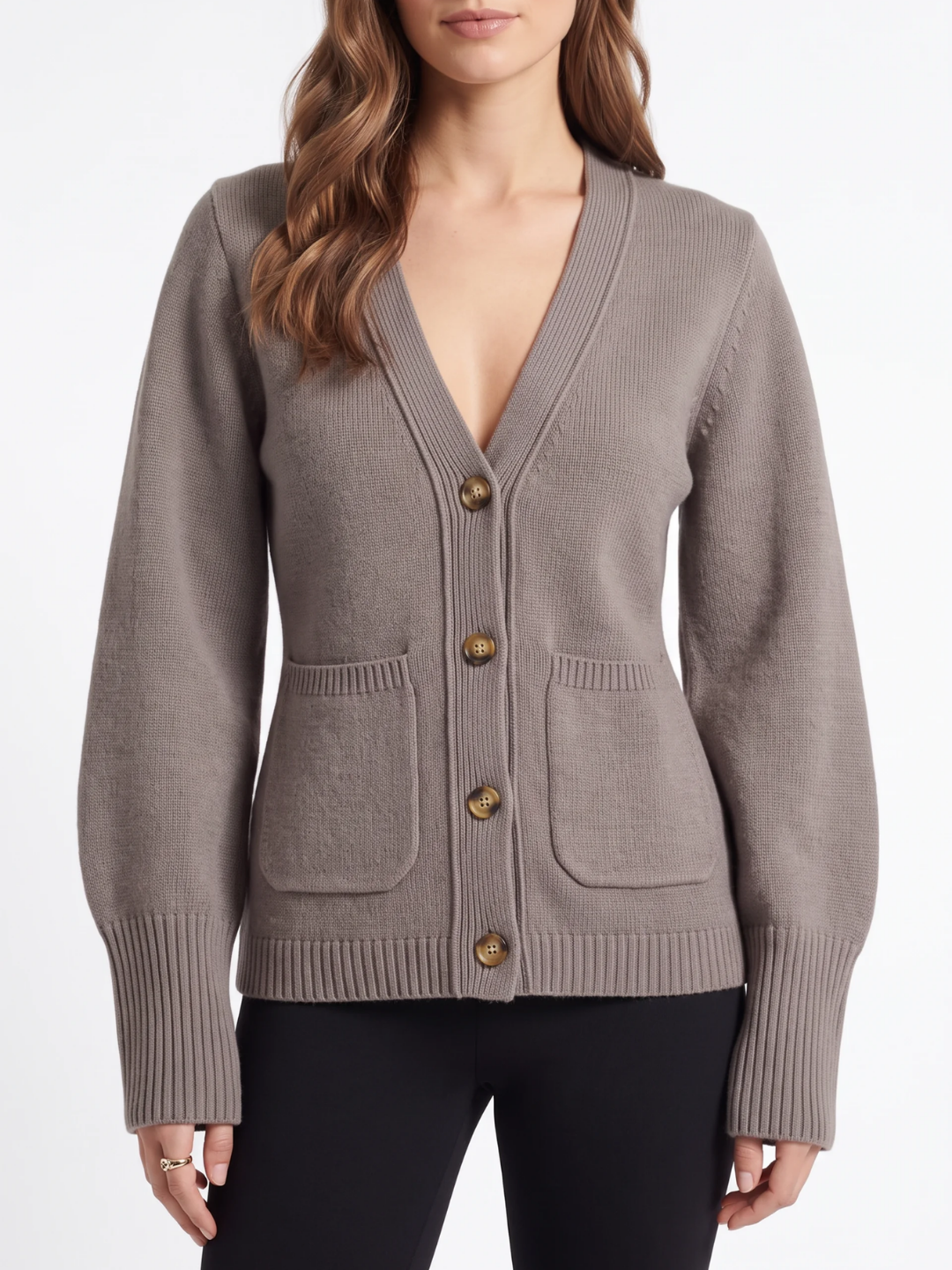 Mia | V-Neck Button Cardigan, Patch Pocket Winter Knitwear
