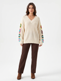 Olivia | Crochet Patchwork V-Neck Jumper, Oversized Autumn Winter Pullover