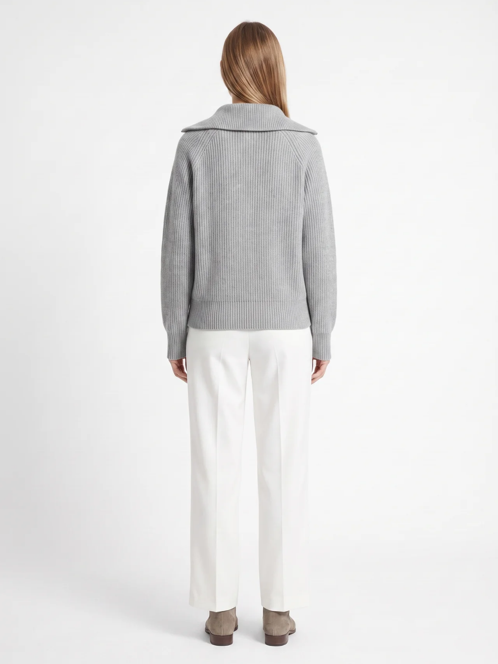 Nancy | Ribbed Zip-Up Cardigan, Funnel Neck Winter Knitwear